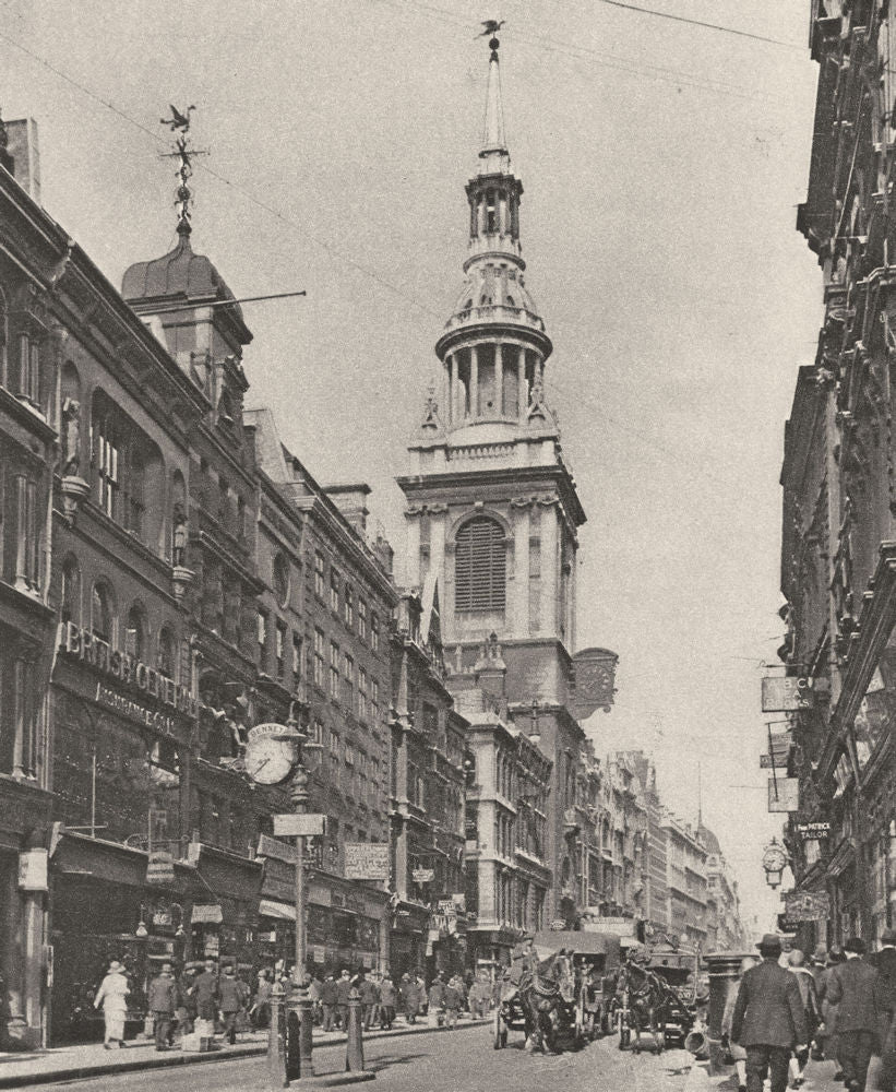 CHEAPSIDE. Where the nine foot dragon Ripples on the spire of Bow Church 1926